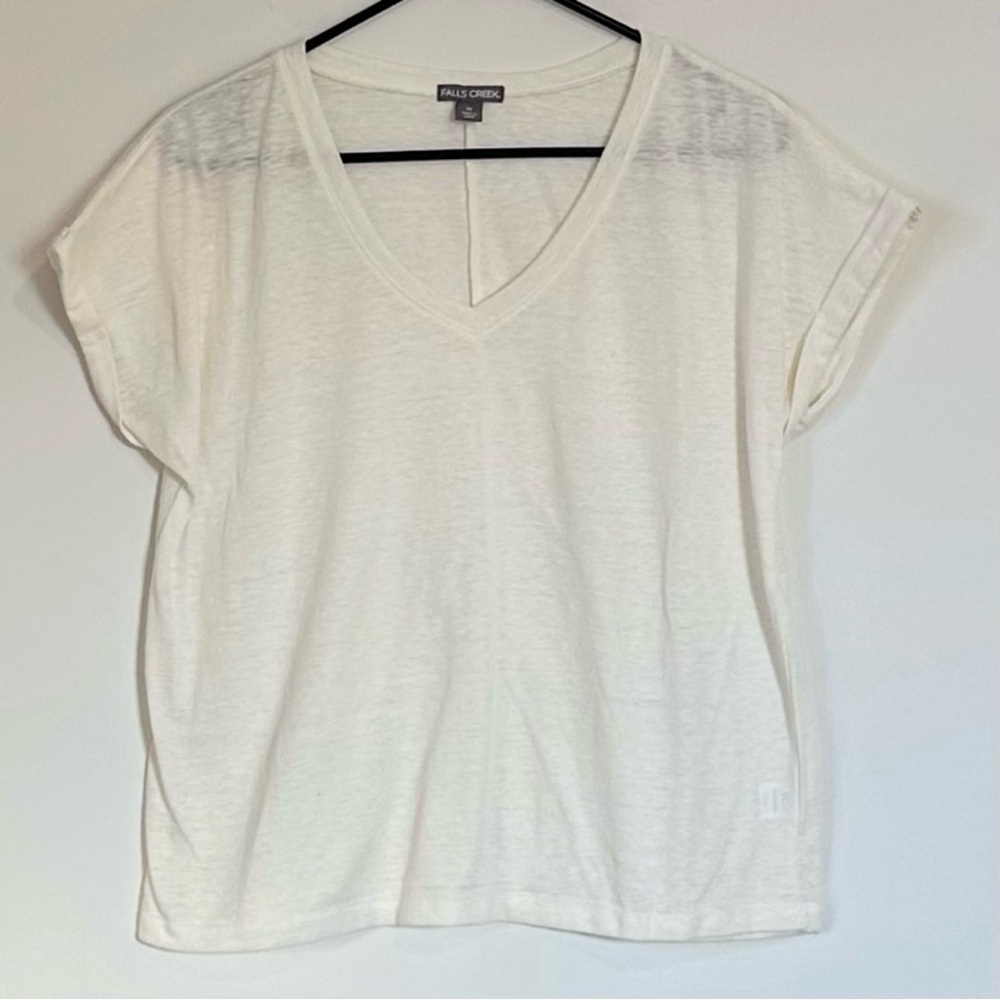 Falls Creek Women's Off White Boxy Short Sleeve Tee - Medium